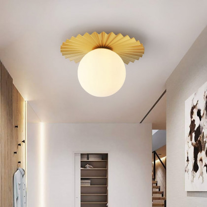 HMR - Golden LED Pleated Single Round Glass Flush Mount Ceiling Light