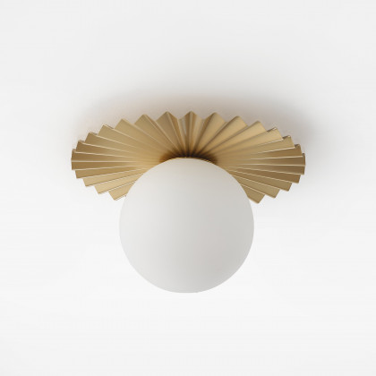 HMR - Golden LED Pleated Single Round Glass Flush Mount Ceiling Light