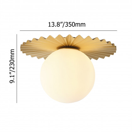 HMR - Golden LED Pleated Single Round Glass Flush Mount Ceiling Light