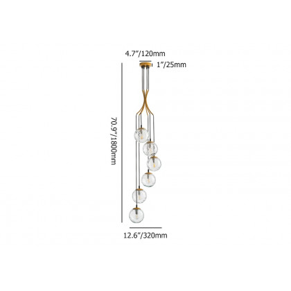 HMR - 6-Light LED Glass Entryway Foyer Bubble Chandelier Tiered Long Pendant Light in Gold