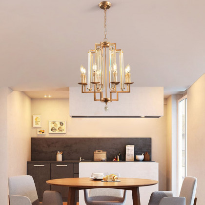 HMR - 8-Light French Country Candle-Style Crystal Pendant Chandelier Light in Gold