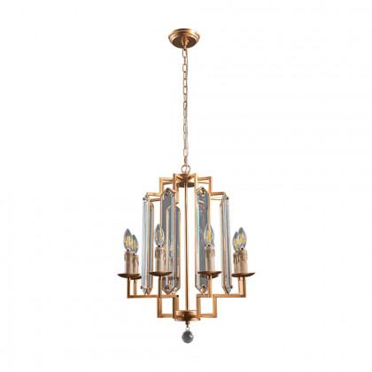 HMR - 8-Light French Country Candle-Style Crystal Pendant Chandelier Light in Gold