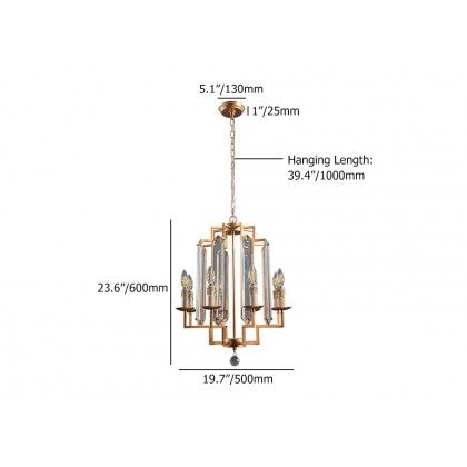 HMR - 8-Light French Country Candle-Style Crystal Pendant Chandelier Light in Gold
