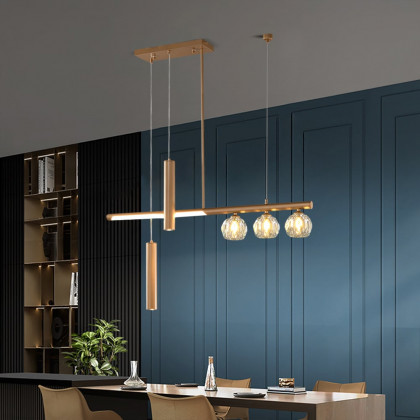 HMR - Minimalist 6-Light Gold Crystal Shade LED Glass Linear Kitchen Island Chandelier Light