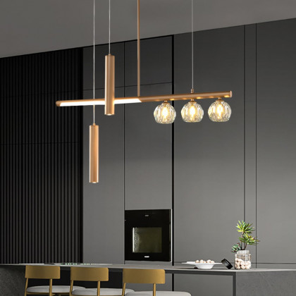HMR - Minimalist 6-Light Gold Crystal Shade LED Glass Linear Kitchen Island Chandelier Light