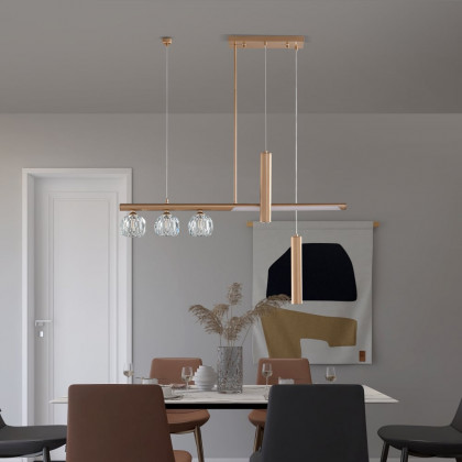 HMR - Minimalist 6-Light Gold Crystal Shade LED Glass Linear Kitchen Island Chandelier Light
