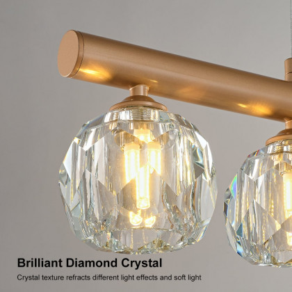 HMR - Minimalist 6-Light Gold Crystal Shade LED Glass Linear Kitchen Island Chandelier Light