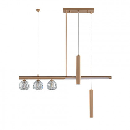 HMR - Minimalist 6-Light Gold Crystal Shade LED Glass Linear Kitchen Island Chandelier Light