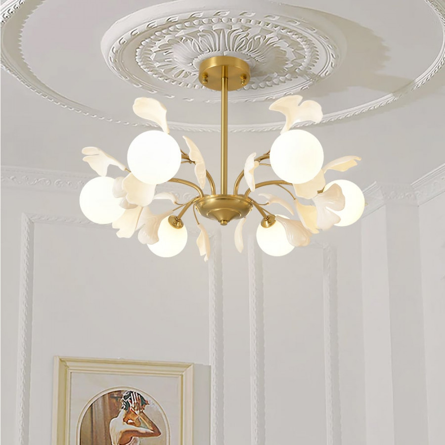 HMR - 6-Light Ceiling Light with Metal and Glass in Gold and White
