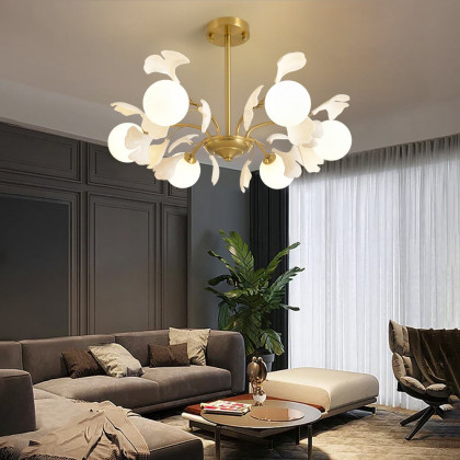 HMR - 6-Light Ceiling Light with Metal and Glass in Gold and White