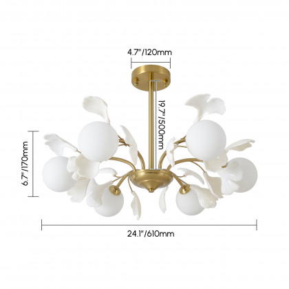HMR - 6-Light Ceiling Light with Metal and Glass in Gold and White