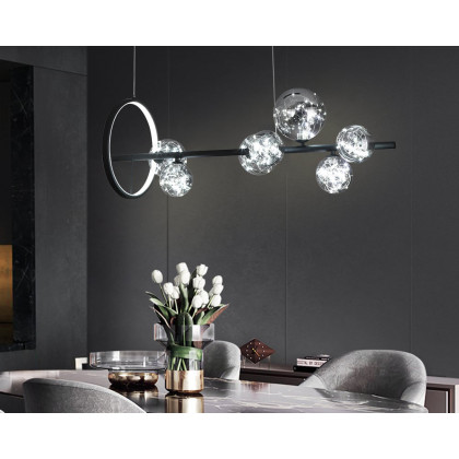 HMR Modern Kitchen Island Light with Glass Globe Shade Ceiling Pendant Lights - Black, 7-Light