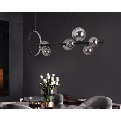 HMR Modern Kitchen Island Light with Glass Globe Shade Ceiling Pendant Lights - Black, 7-Light