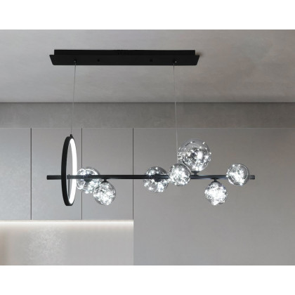 HMR Modern Kitchen Island Light with Glass Globe Shade Ceiling Pendant Lights - Black, 7-Light