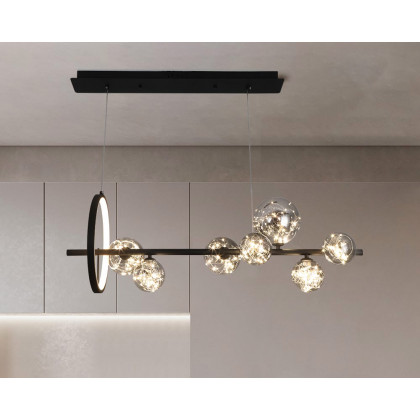 HMR Modern Kitchen Island Light with Glass Globe Shade Ceiling Pendant Lights - Black, 7-Light
