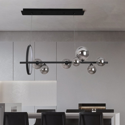 HMR Modern Kitchen Island Light with Glass Globe Shade Ceiling Pendant Lights - Black, 7-Light