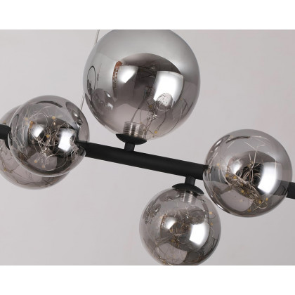 HMR Modern Kitchen Island Light with Glass Globe Shade Ceiling Pendant Lights - Black, 7-Light