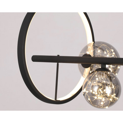 HMR Modern Kitchen Island Light with Glass Globe Shade Ceiling Pendant Lights - Black, 7-Light