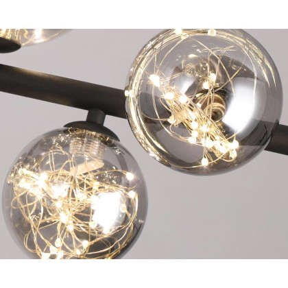 HMR Modern Kitchen Island Light with Glass Globe Shade Ceiling Pendant Lights - Black, 7-Light