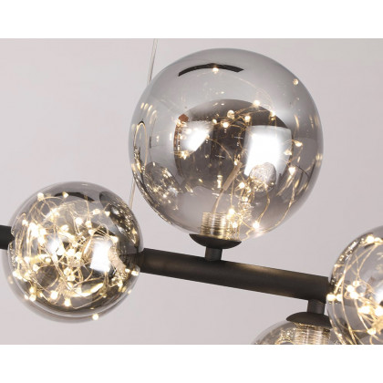 HMR Modern Kitchen Island Light with Glass Globe Shade Ceiling Pendant Lights - Black, 7-Light