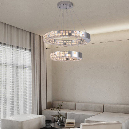 HMR - K9 Crystal Silver Stainless Steel Ring Chandelier Double Layer Ceiling Light