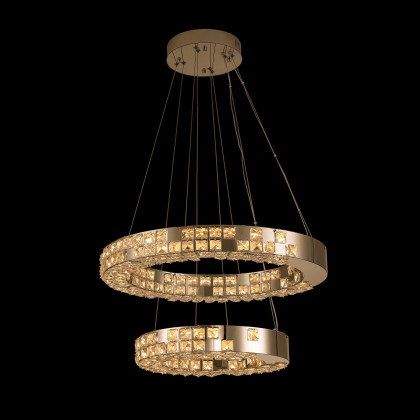 HMR - K9 Crystal Silver Stainless Steel Ring Chandelier Double Layer Ceiling Light