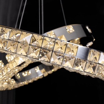 HMR - K9 Crystal Silver Stainless Steel Ring Chandelier Double Layer Ceiling Light