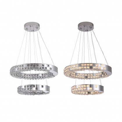HMR - K9 Crystal Silver Stainless Steel Ring Chandelier Double Layer Ceiling Light