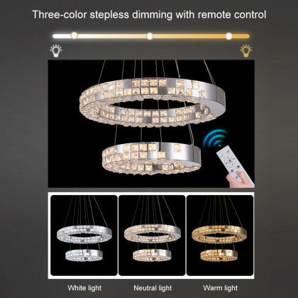 HMR - K9 Crystal Silver Stainless Steel Ring Chandelier Double Layer Ceiling Light