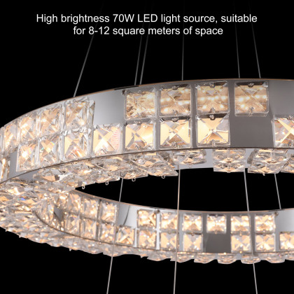HMR - K9 Crystal Silver Stainless Steel Ring Chandelier Double Layer Ceiling Light