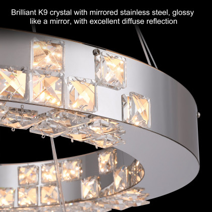 HMR - K9 Crystal Silver Stainless Steel Ring Chandelier Double Layer Ceiling Light
