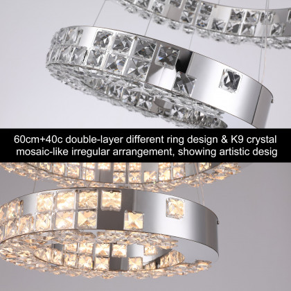 HMR - K9 Crystal Silver Stainless Steel Ring Chandelier Double Layer Ceiling Light