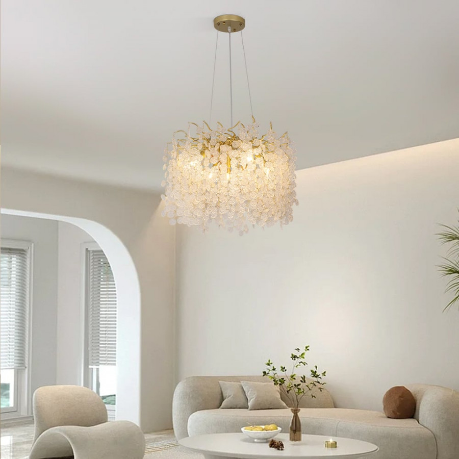 HMR - Art Deco 9-Light Gold Branch Pendant Crystal Chandelier Light for Living Room