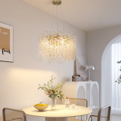 HMR - Art Deco 9-Light Gold Branch Pendant Crystal Chandelier Light for Living Room
