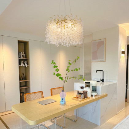 HMR - Art Deco 9-Light Gold Branch Pendant Crystal Chandelier Light for Living Room