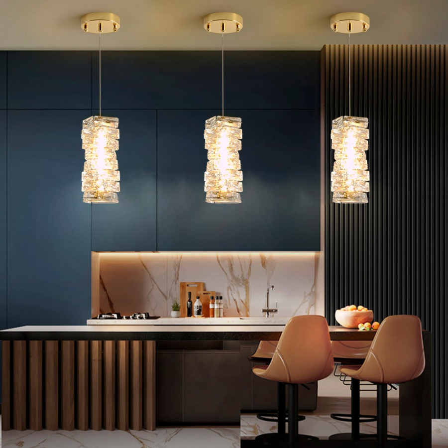 HMR - Glam Crystal Island Pendant Light in Gold Led Mini Chandelier for Kitchen Dining room