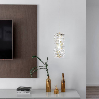 HMR - Glam Crystal Island Pendant Light in Gold Led Mini Chandelier for Kitchen Dining room