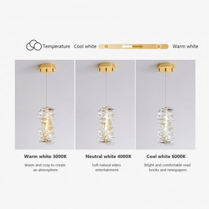 HMR - Glam Crystal Island Pendant Light in Gold Led Mini Chandelier for Kitchen Dining room