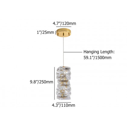 HMR - Glam Crystal Island Pendant Light in Gold Led Mini Chandelier for Kitchen Dining room