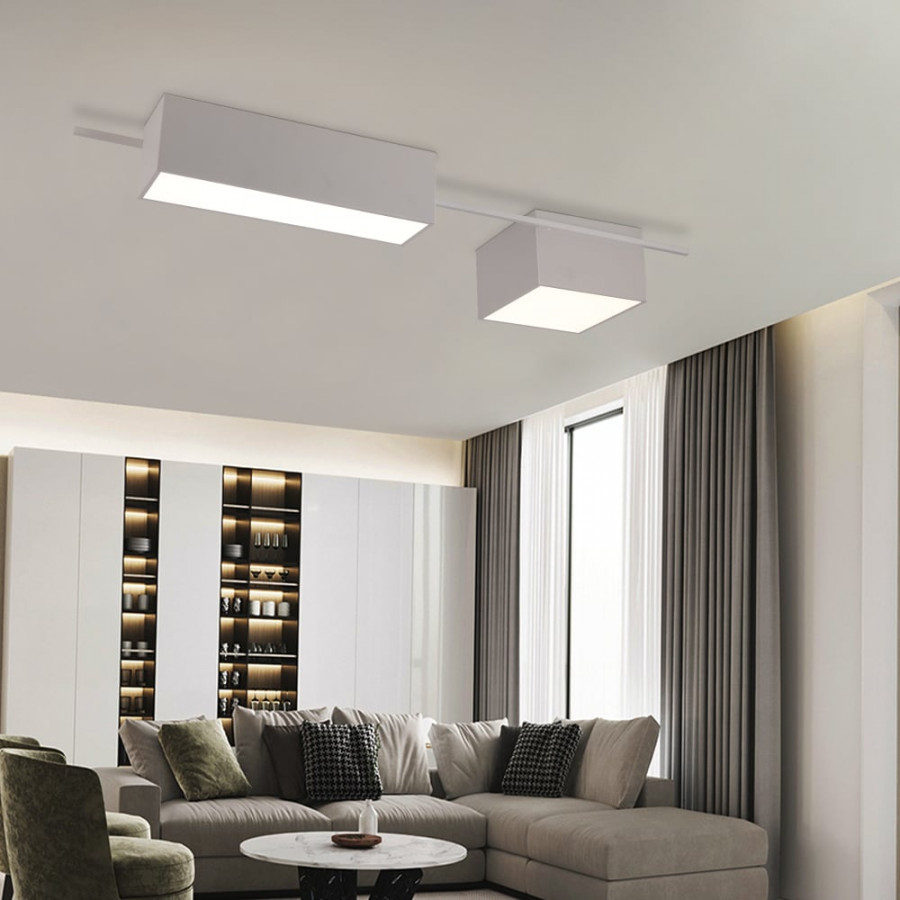 HMR - 2-Light Rectangle Modern Flush Mount LED Ceiling Light with Acrylic in White