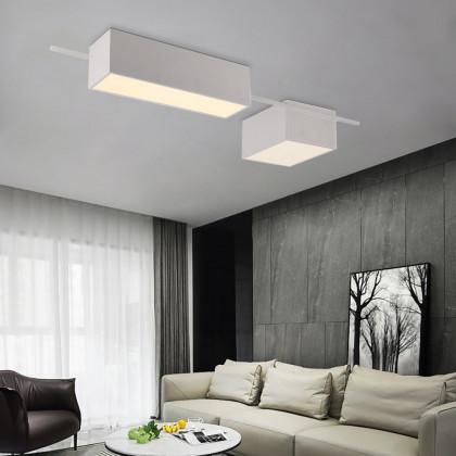 HMR - 2-Light Rectangle Modern Flush Mount LED Ceiling Light with Acrylic in White