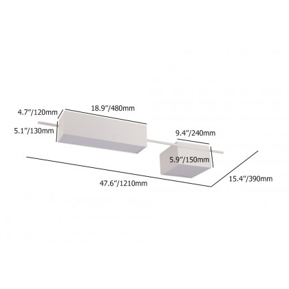HMR - 2-Light Rectangle Modern Flush Mount LED Ceiling Light with Acrylic in White