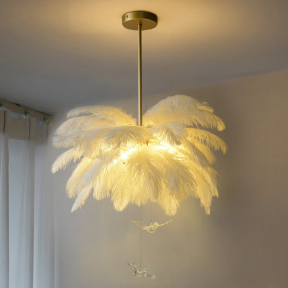 HMR - Loftus Art Deco 5-Light Chandelier White Feather Pendant Light LED Lamp Living Room
