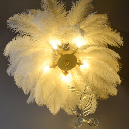 HMR - Loftus Art Deco 5-Light Chandelier White Feather Pendant Light LED Lamp Living Room