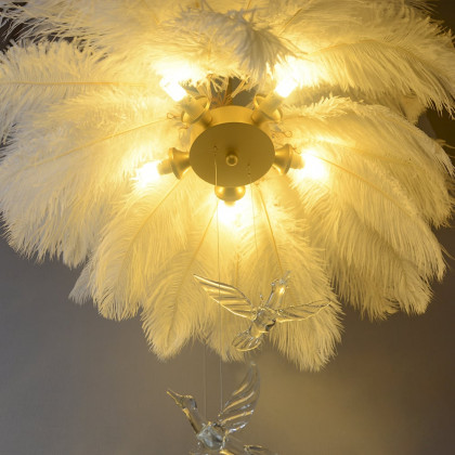 HMR - Loftus Art Deco 5-Light Chandelier White Feather Pendant Light LED Lamp Living Room