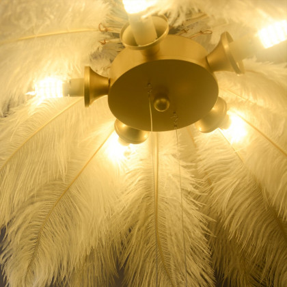 HMR - Loftus Art Deco 5-Light Chandelier White Feather Pendant Light LED Lamp Living Room