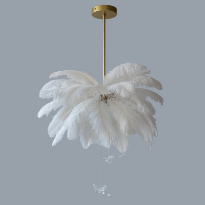 HMR - Loftus Art Deco 5-Light Chandelier White Feather Pendant Light LED Lamp Living Room
