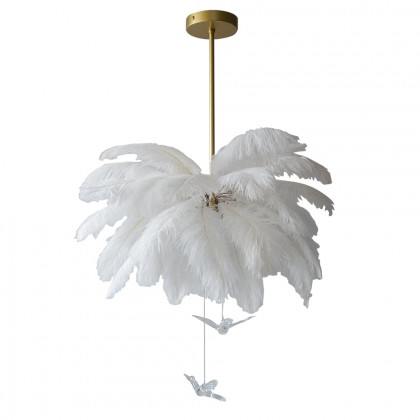 HMR - Loftus Art Deco 5-Light Chandelier White Feather Pendant Light LED Lamp Living Room