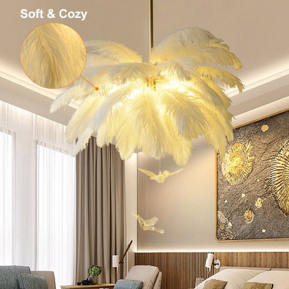 HMR - Loftus Art Deco 5-Light Chandelier White Feather Pendant Light LED Lamp Living Room