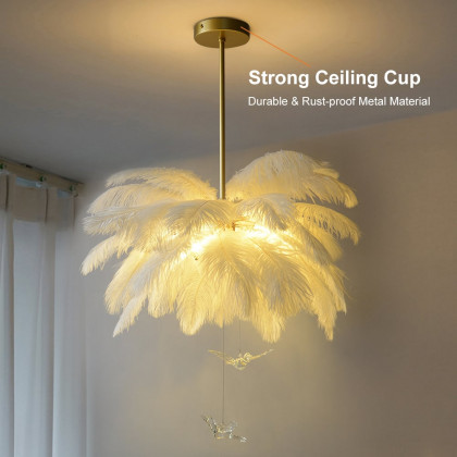 HMR - Loftus Art Deco 5-Light Chandelier White Feather Pendant Light LED Lamp Living Room